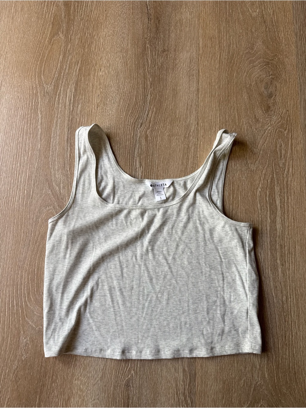 Athleta Light Cream Ribbed Scoop Neck Cropped Tank